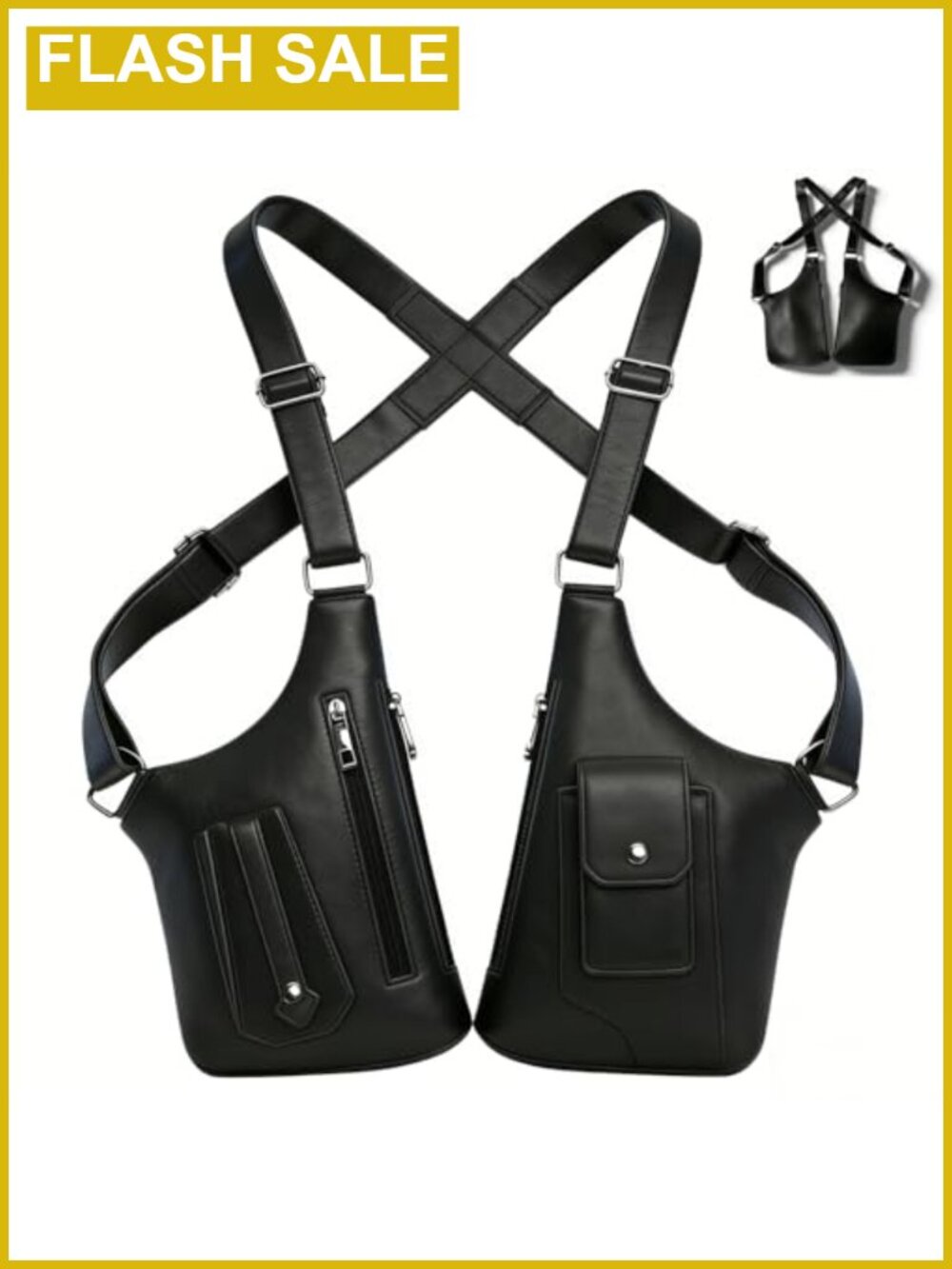 Men's Anti-Theft PU Leather Underarm Shoulder Bag Holster with 6 Pockets,